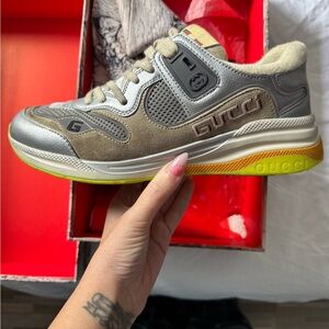 Gucci Silver and Yellow Athletic Shoes